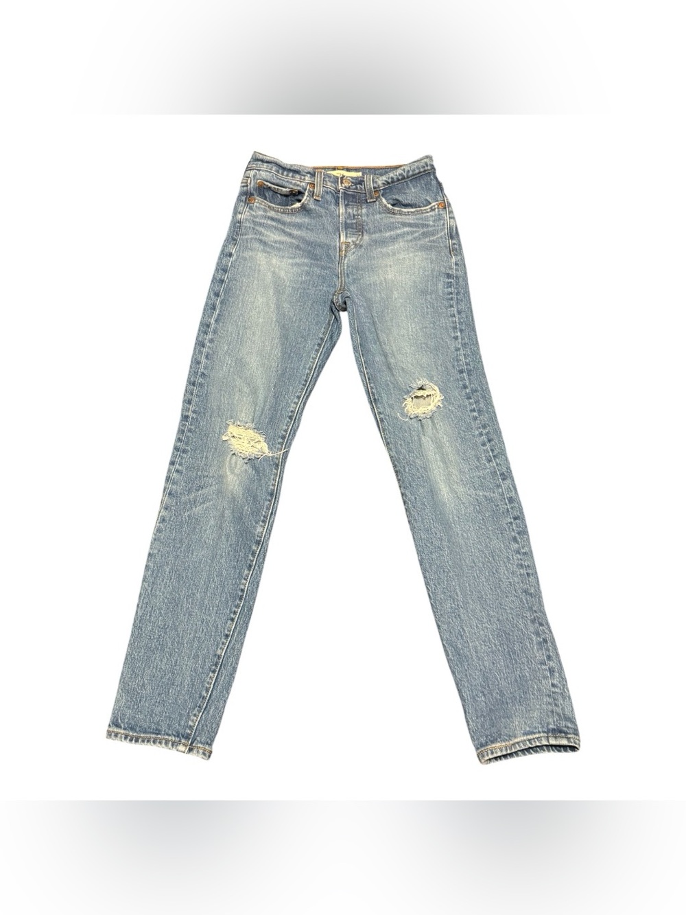 Levi's Wedgie Button Fly Distressed Skinny Jean Size 24 Light Wash Classic